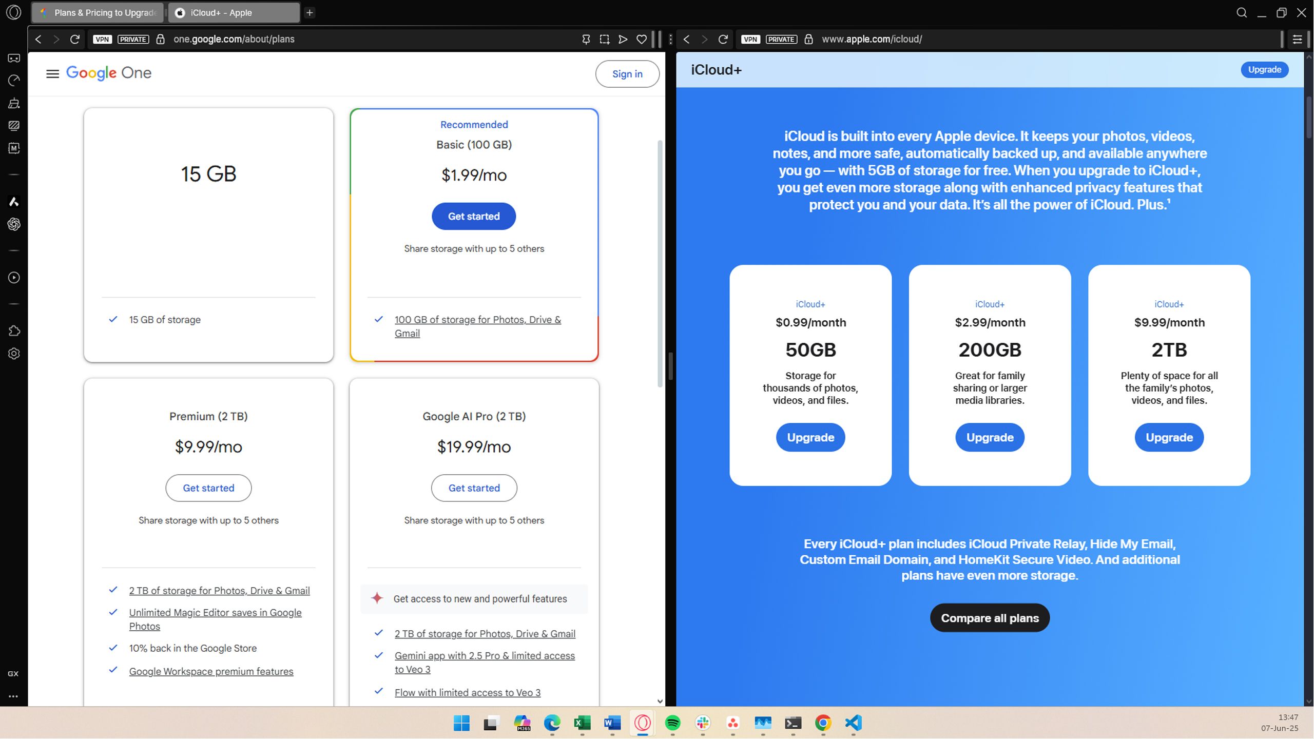 iCloud vs Google One قیمت گذاری