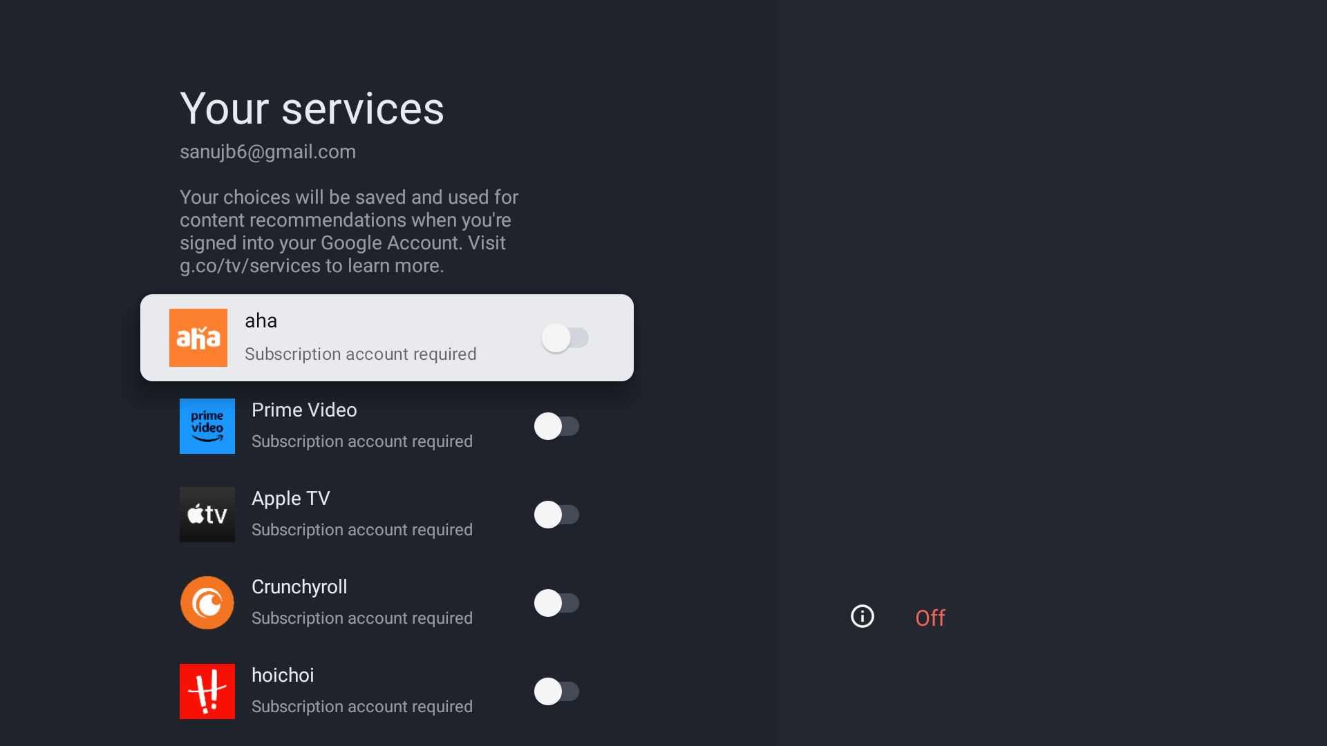خدمات نشان داده شده در Google TV