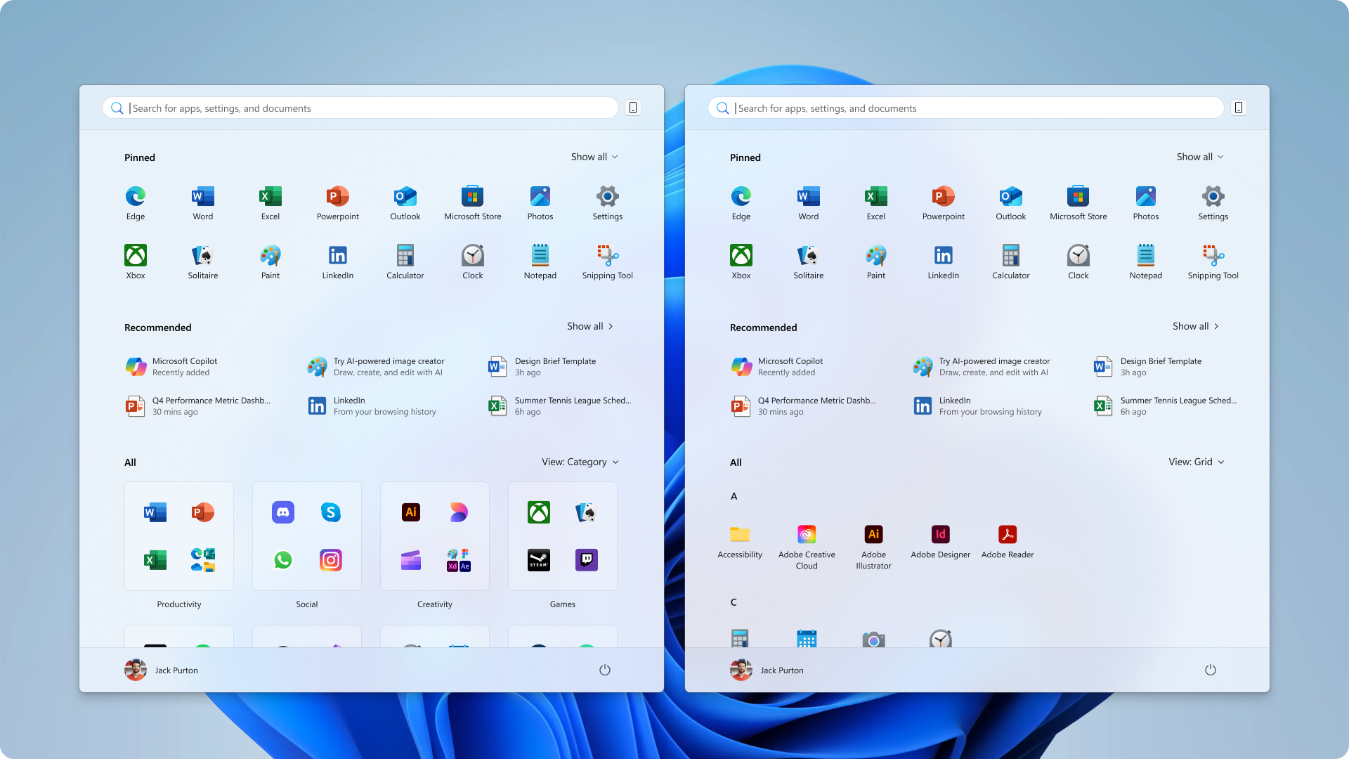 منوی جدید Windows Start با طرح بندی -طبقه و شبکه