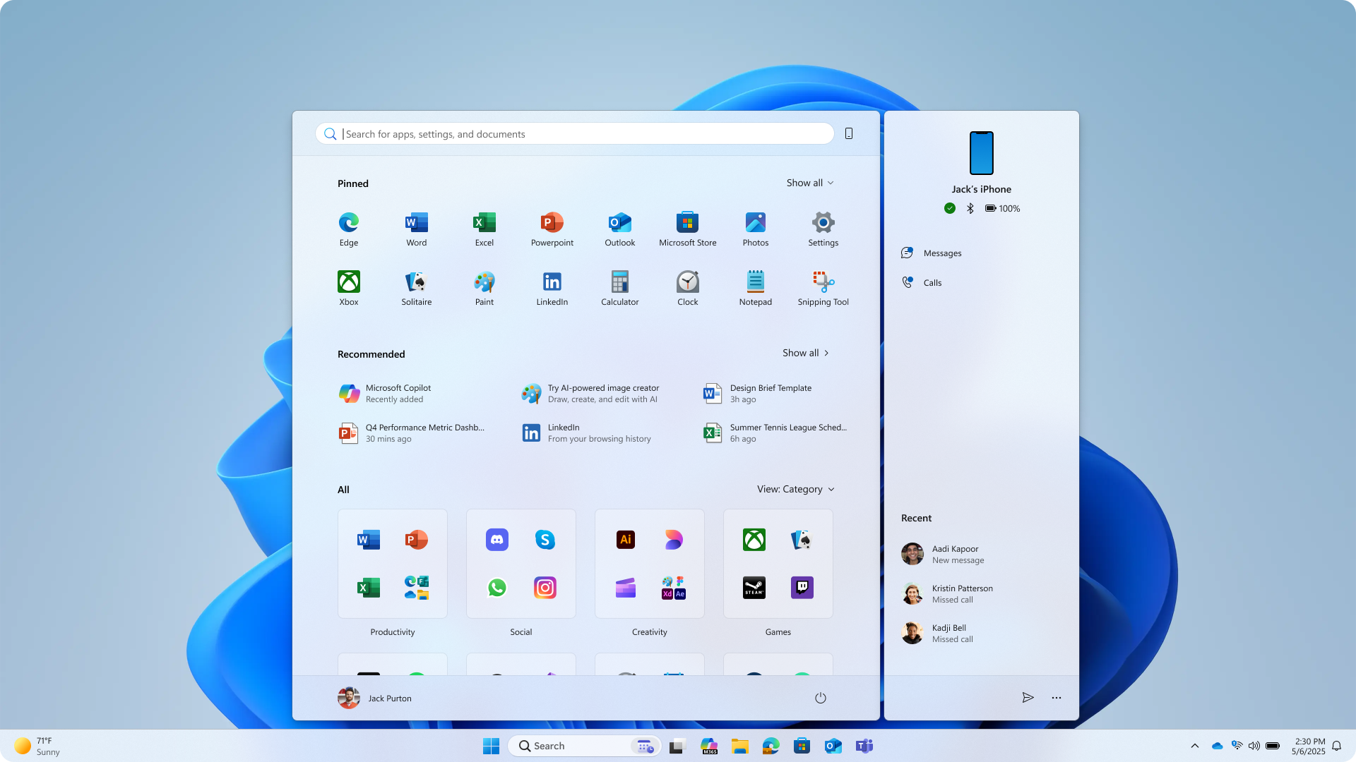 منوی جدید Windows Start