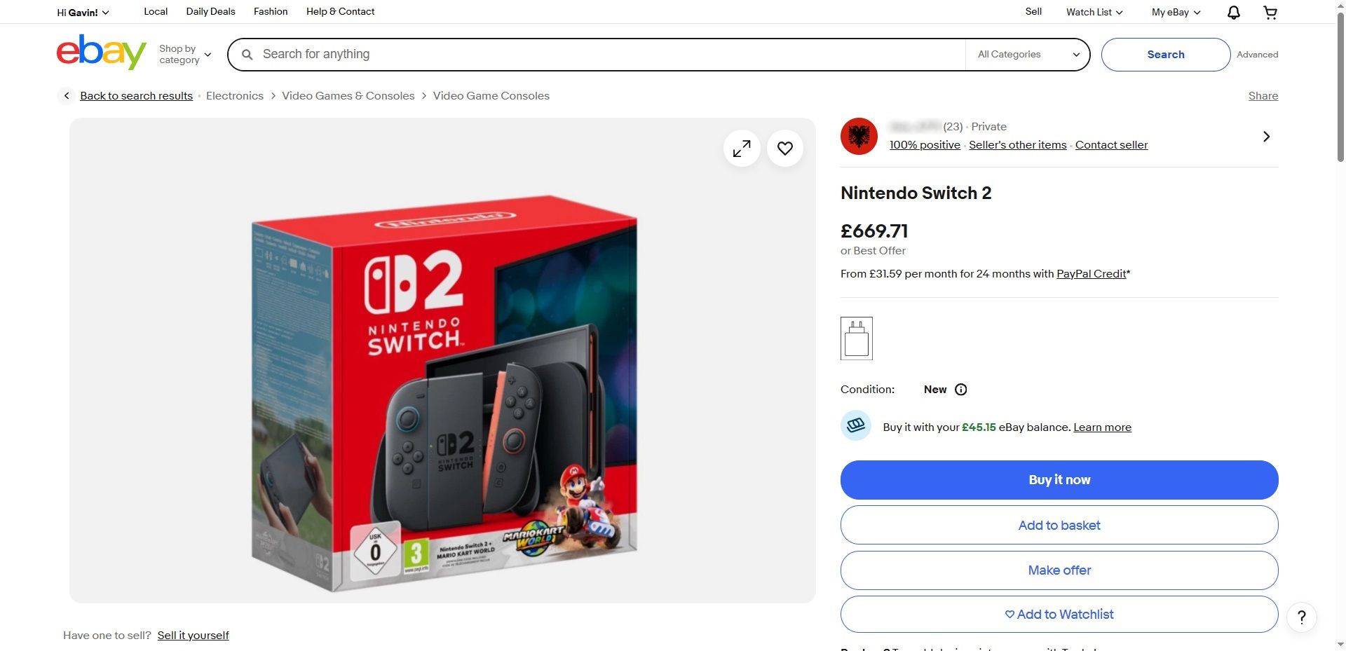 Nintendo Switch 2 لیست eBay.