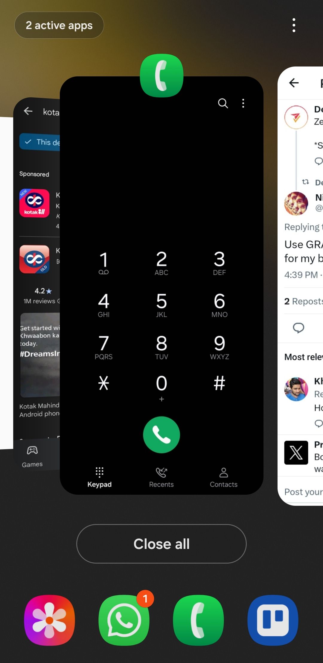 منوی برنامه های اخیر در تلفن Android