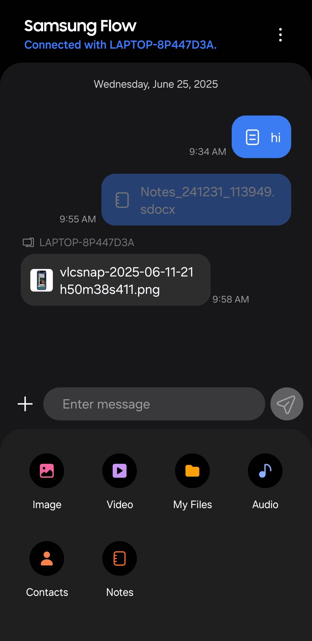 گزینه های انتقال پرونده برنامه Samsung Flow در تلفن کهکشان