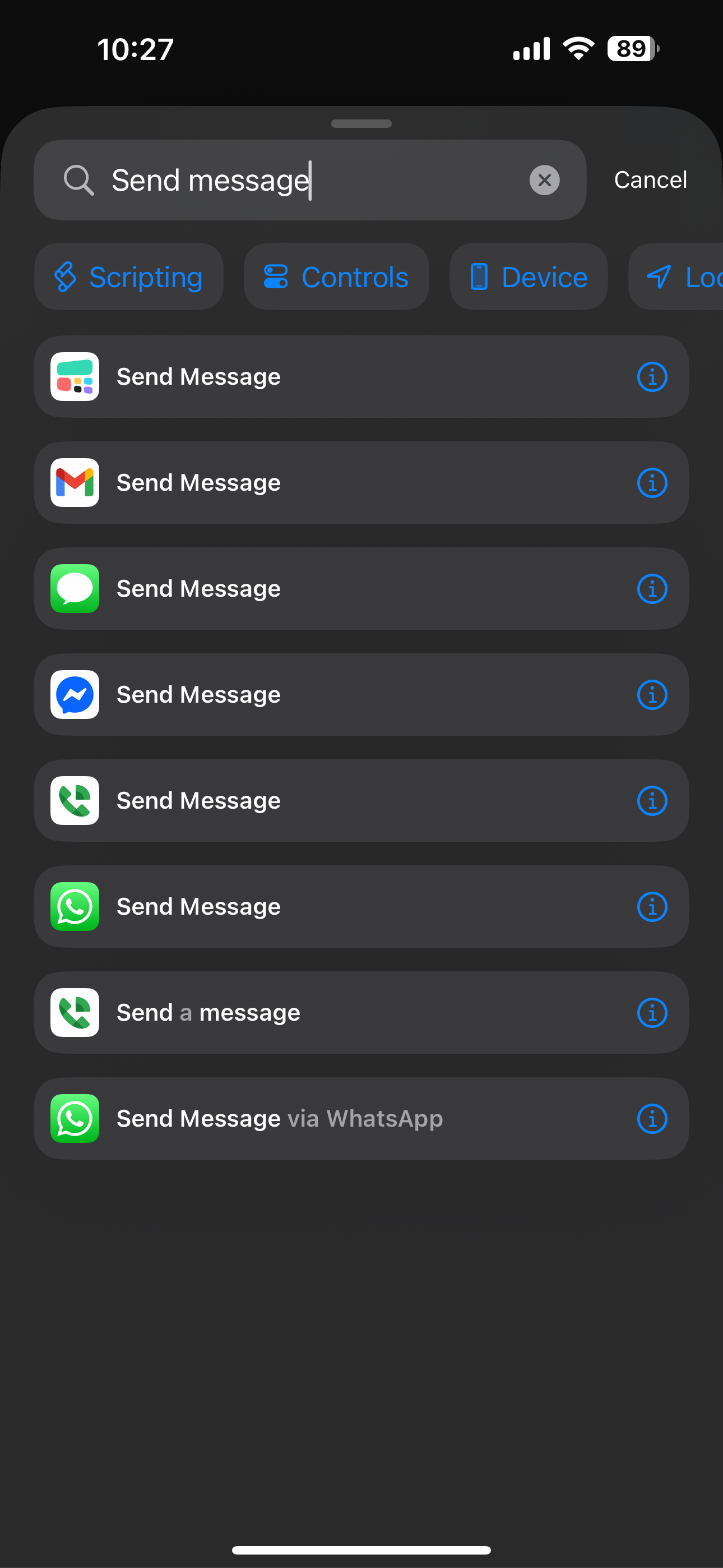 ارسال پیام در برنامه میانبر آیفون
