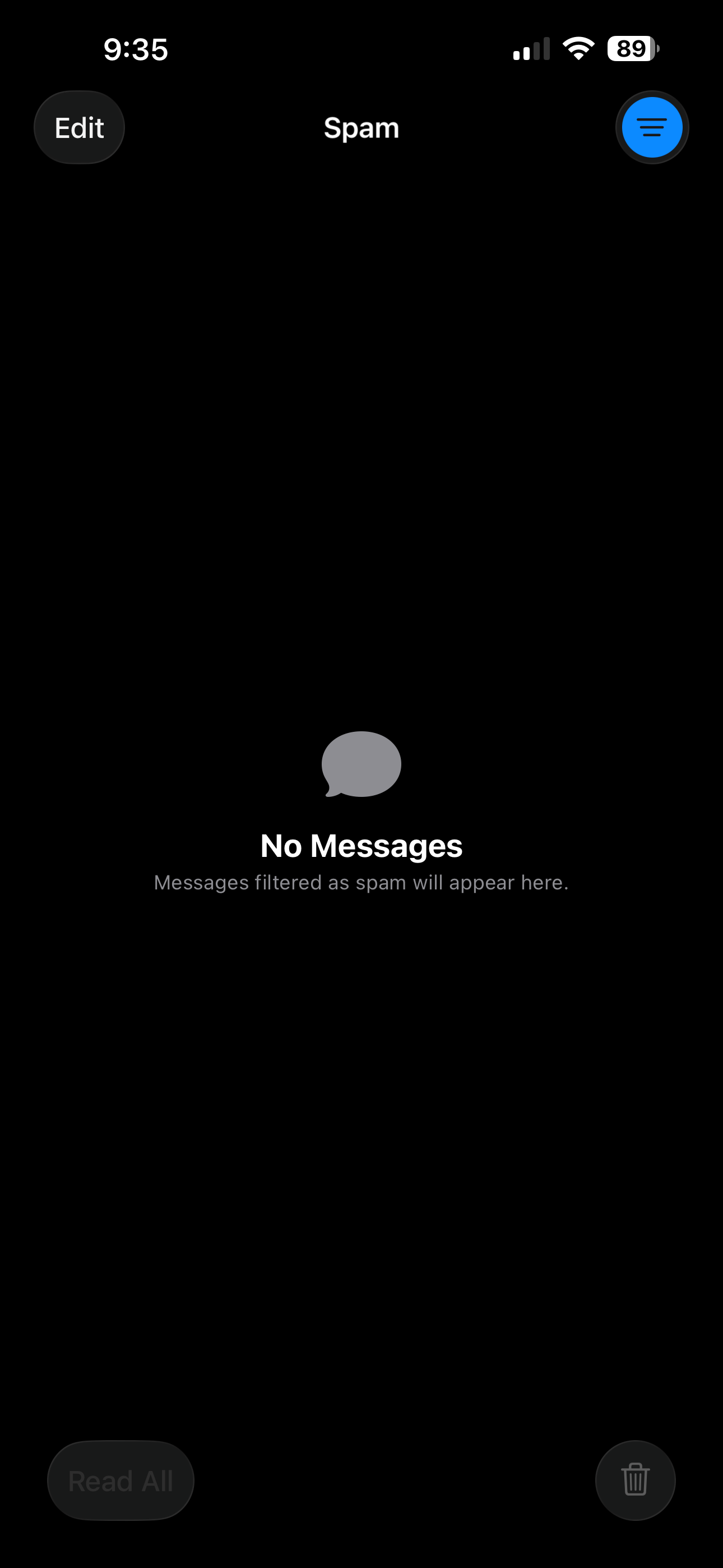برگه پیام هرزنامه در پیام ها در iOS 26