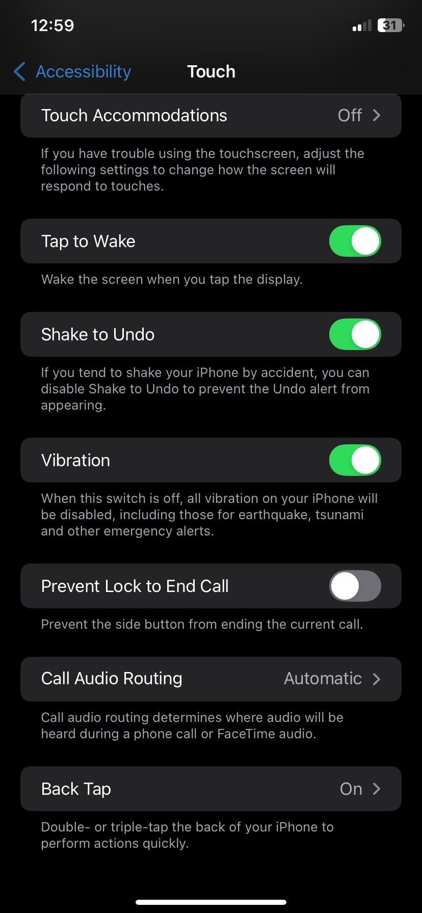 صفحه تنظیمات را در iOS لمس کنید