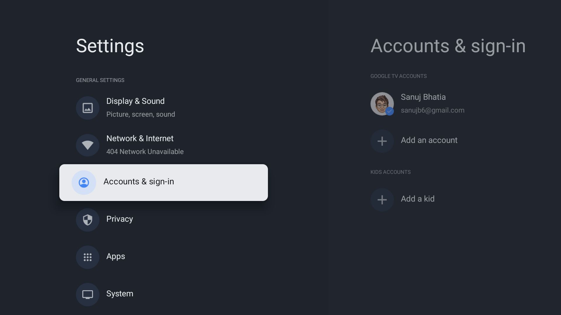 برنامه تنظیمات در Google TV