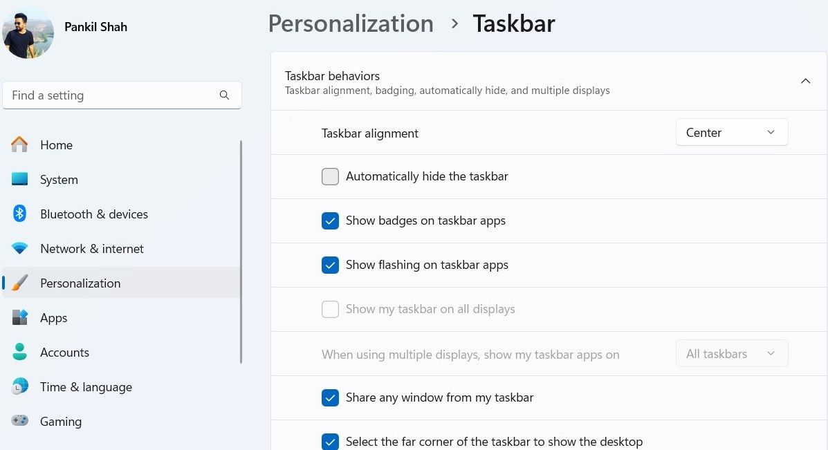 برنامه تنظیمات TaskBar Windows 11 را از آن استفاده کنید