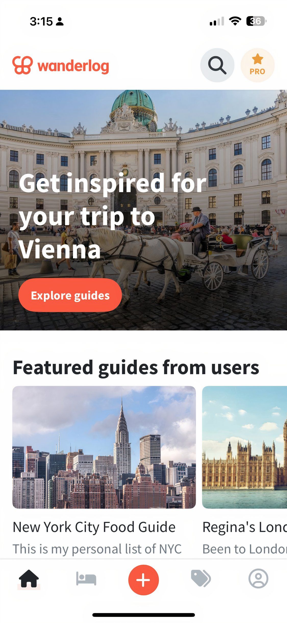 صفحه مقدماتی برنامه Wanderlog