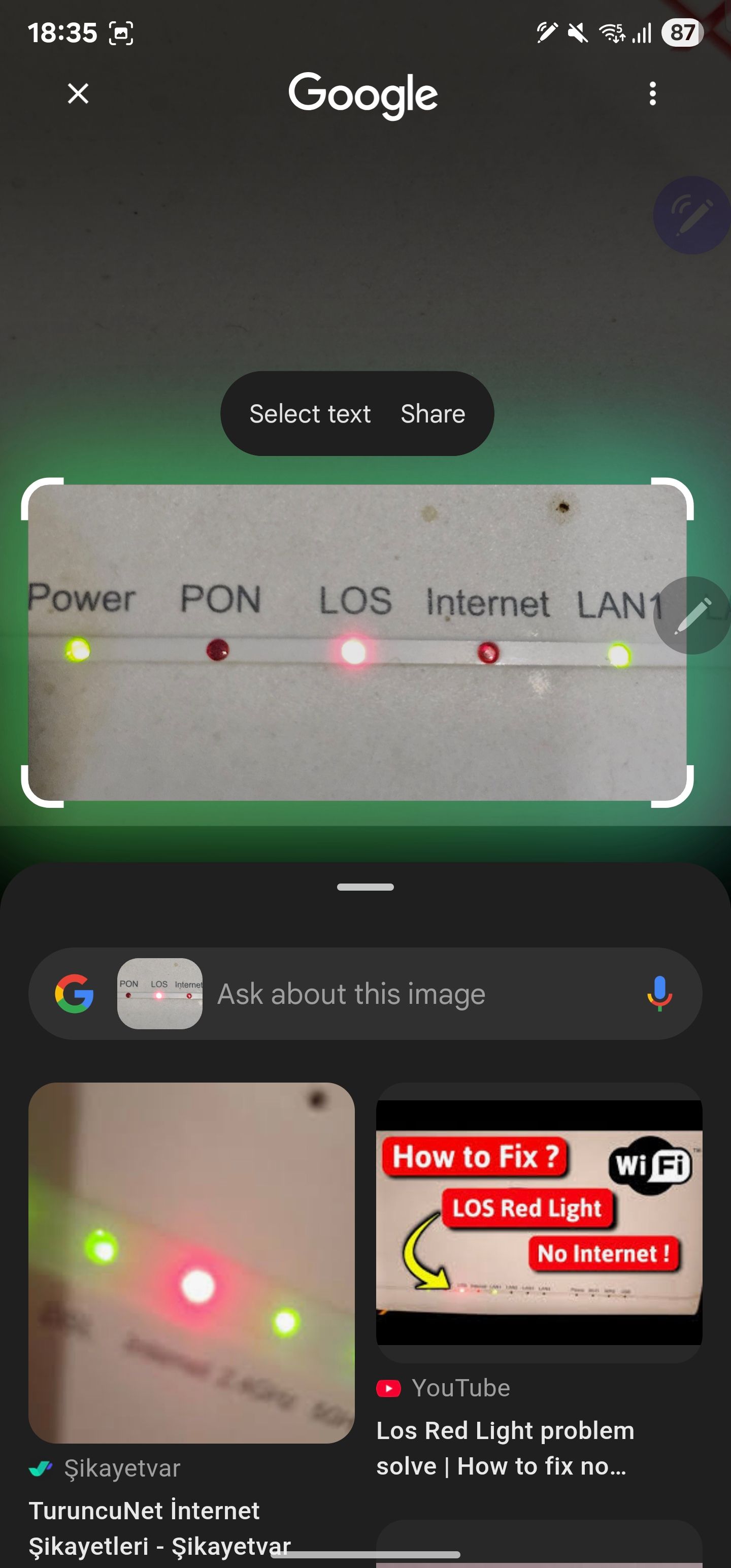 انتخاب LED ها روی روتر برای شناسایی مشکل با استفاده از دایره برای جستجو.