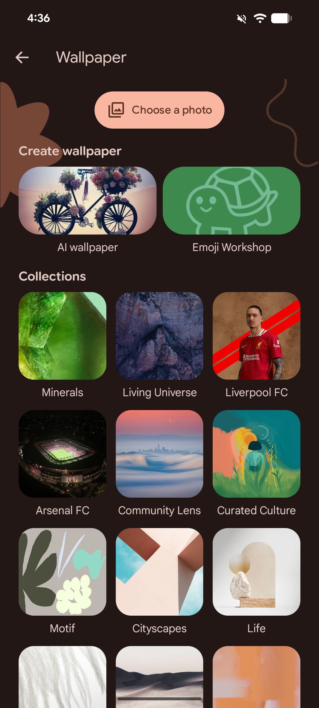 در Android 16 یک گزینه عکس را در صفحه Wallpaper Picker انتخاب کنید.