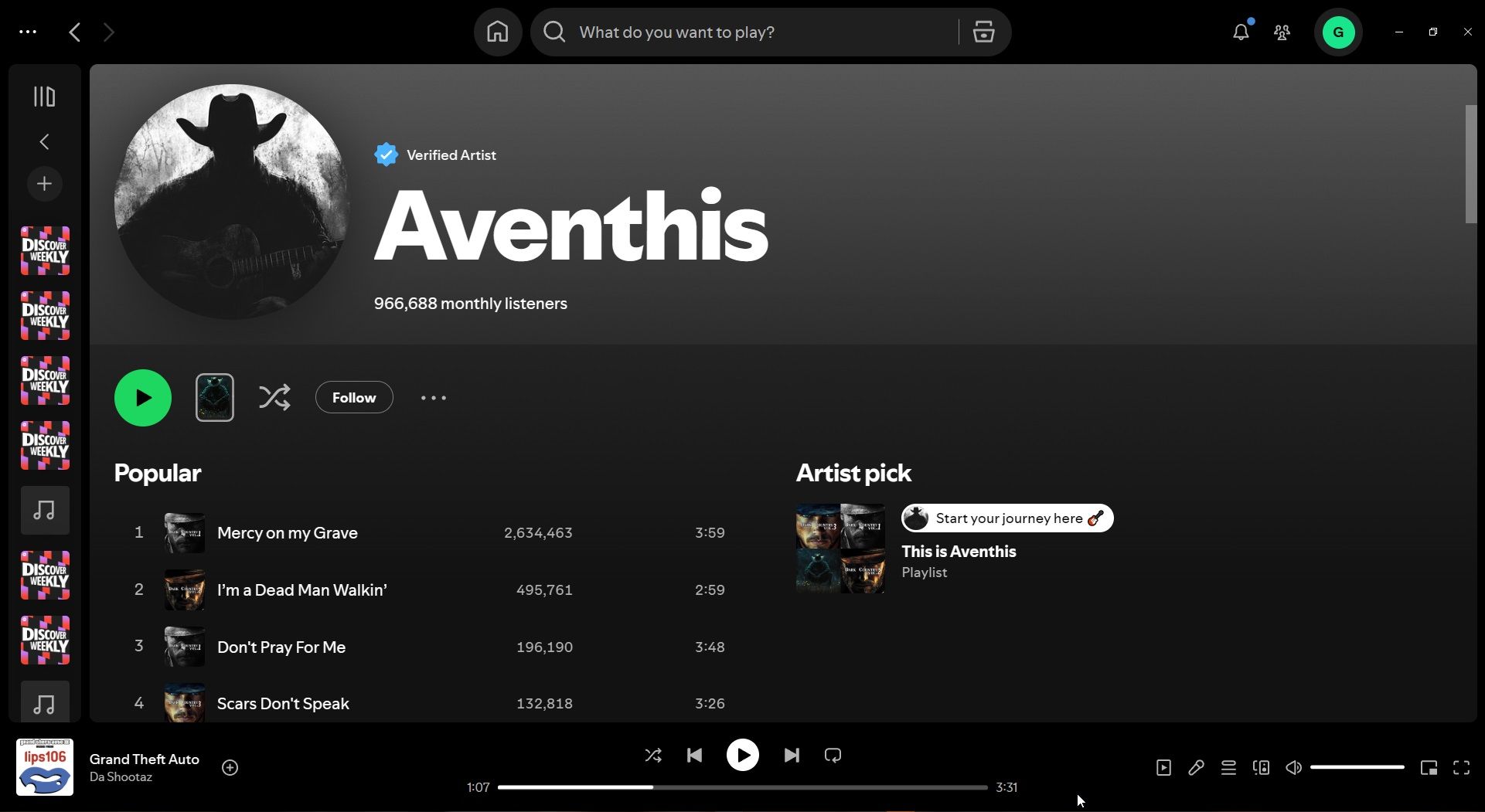 Aventhis AI صفحه باند Spotify را تولید کرد.