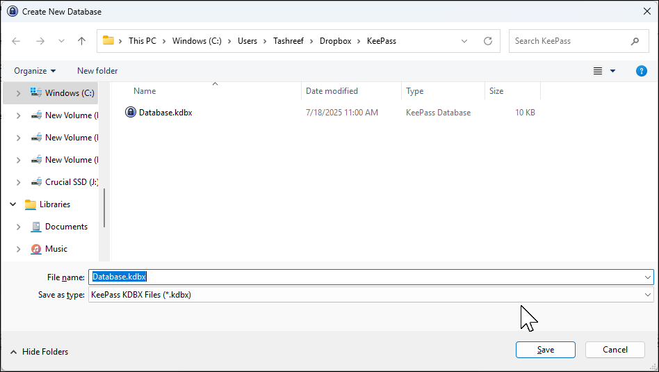 ایجاد گفتگوی پایگاه داده جدید Keepass و Dropbox ایجاد کنید