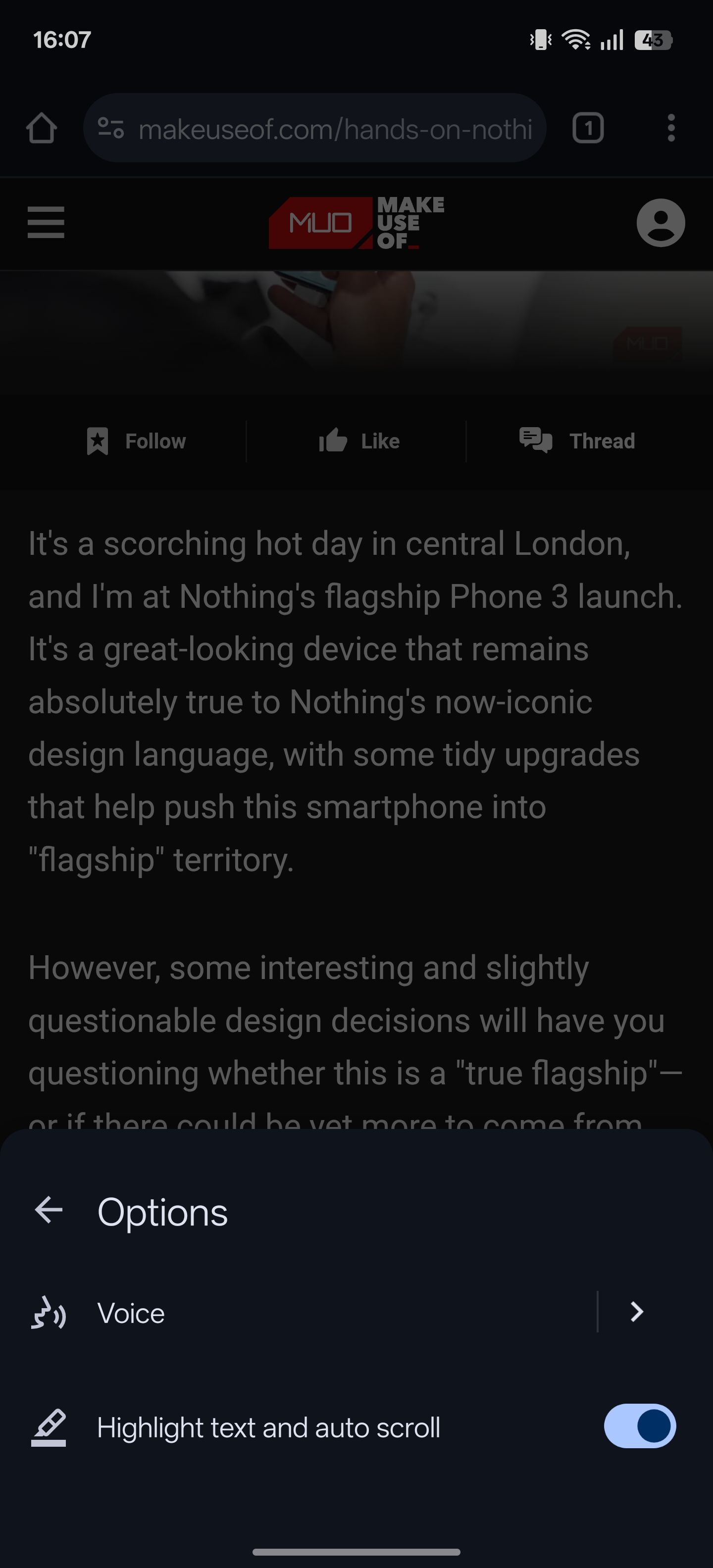 گزینه های پخش اضافی در Mini-Player Chrome در Android.
