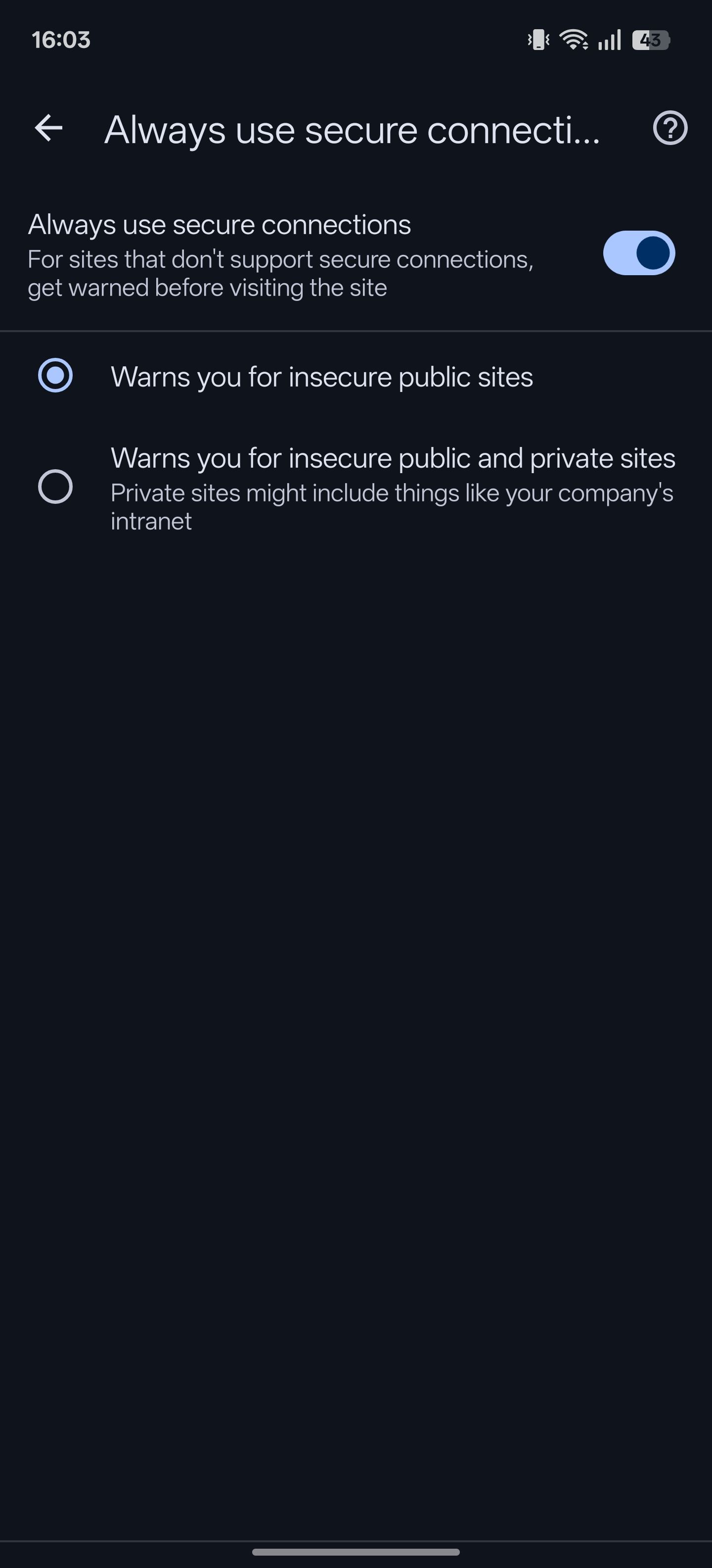 همیشه از گزینه Censions Secure Connections در Chrome برای Android استفاده کنید.