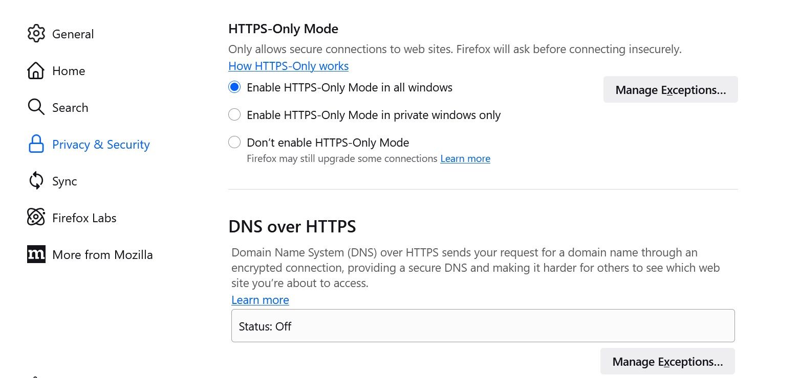 فقط حالت HTTPS را در Firefox فعال کنید.