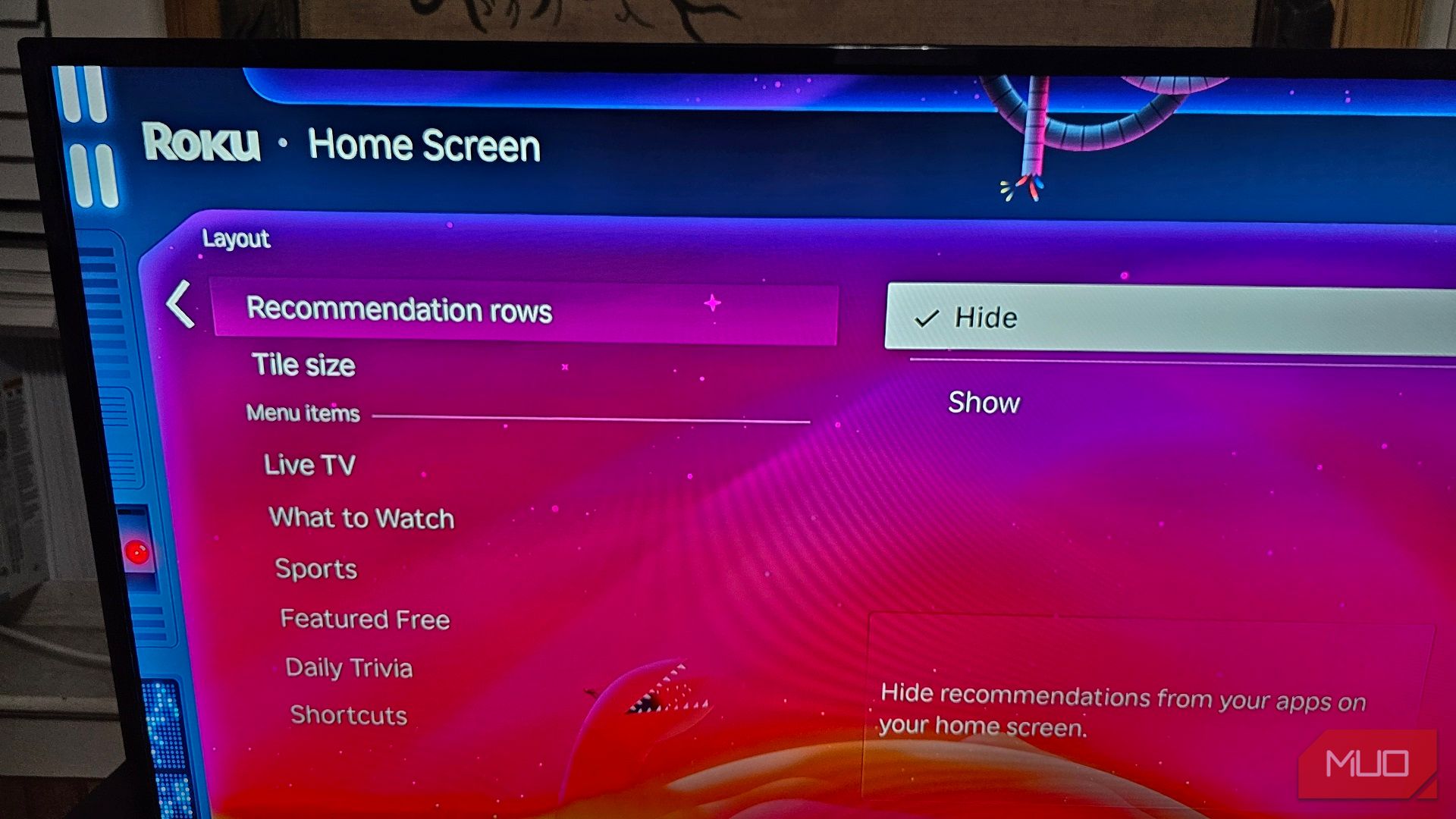 مخفی کردن ردیف های توصیه Roku در منوی صفحه اصلی