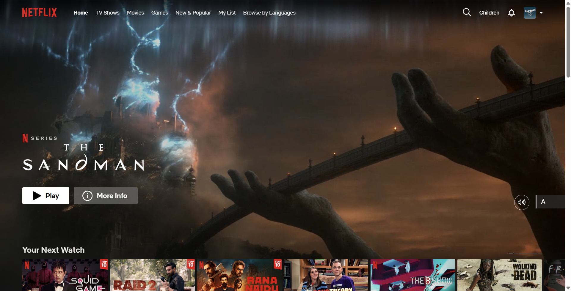 صفحه اصلی رابط Netflix