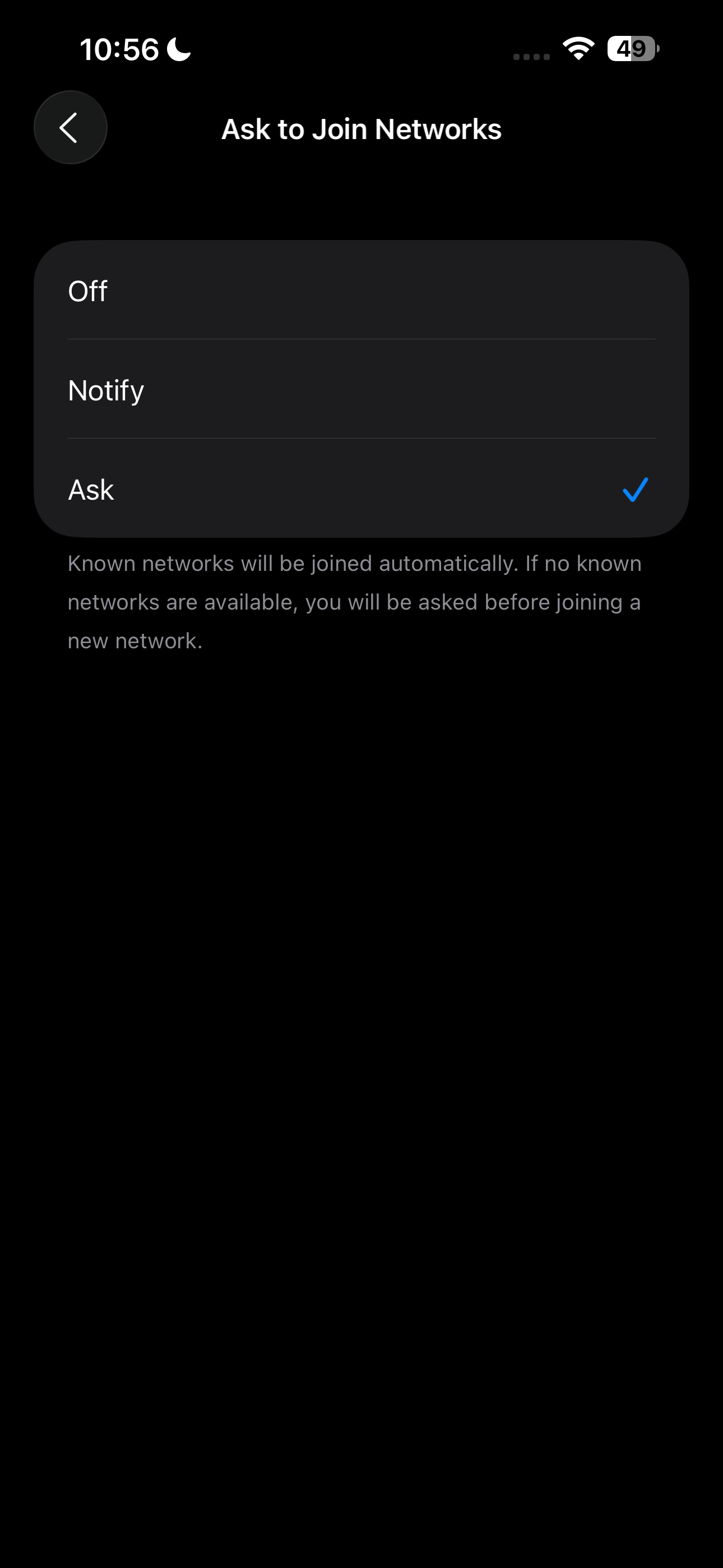 گزینه های ترجیحات شبکه WiFi iOS