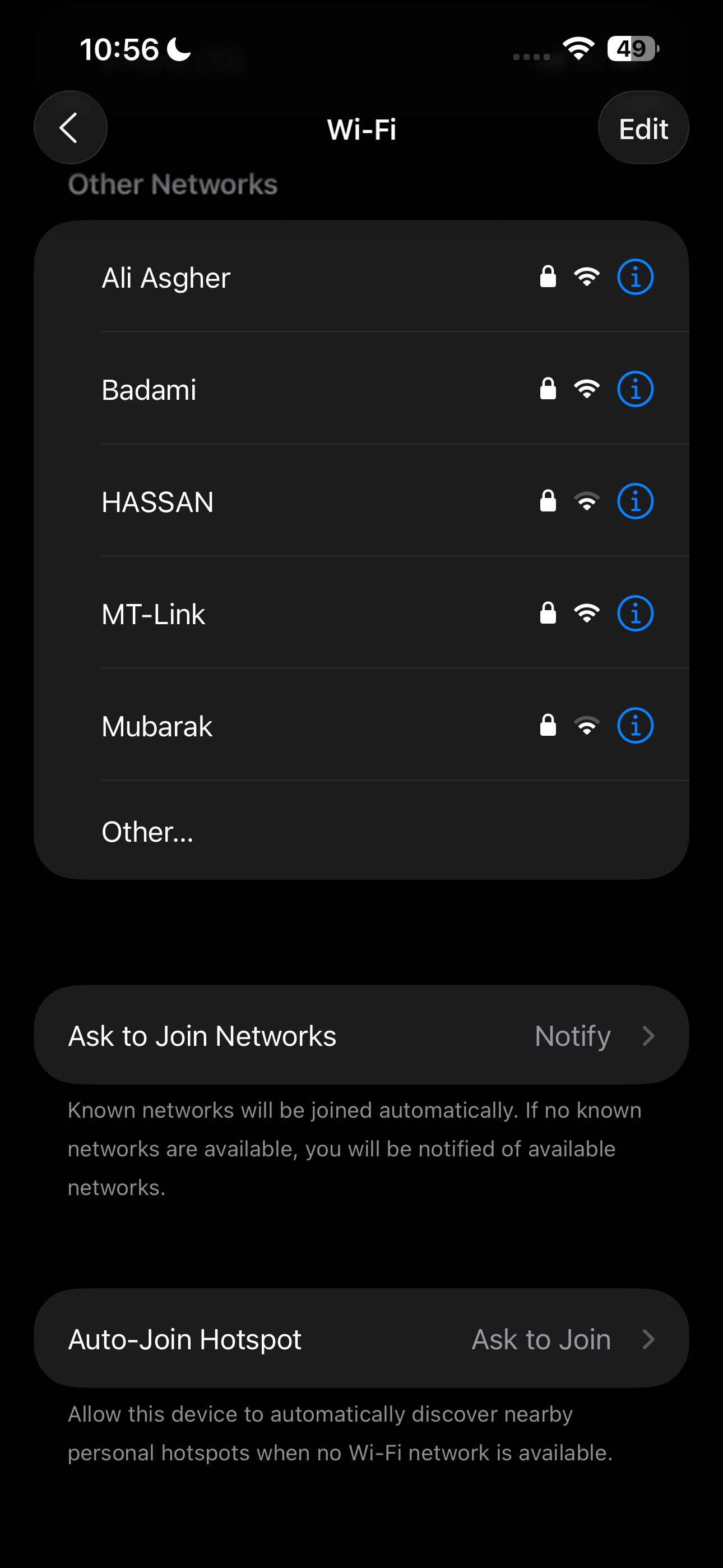 ترجیحات شبکه WiFi iOS