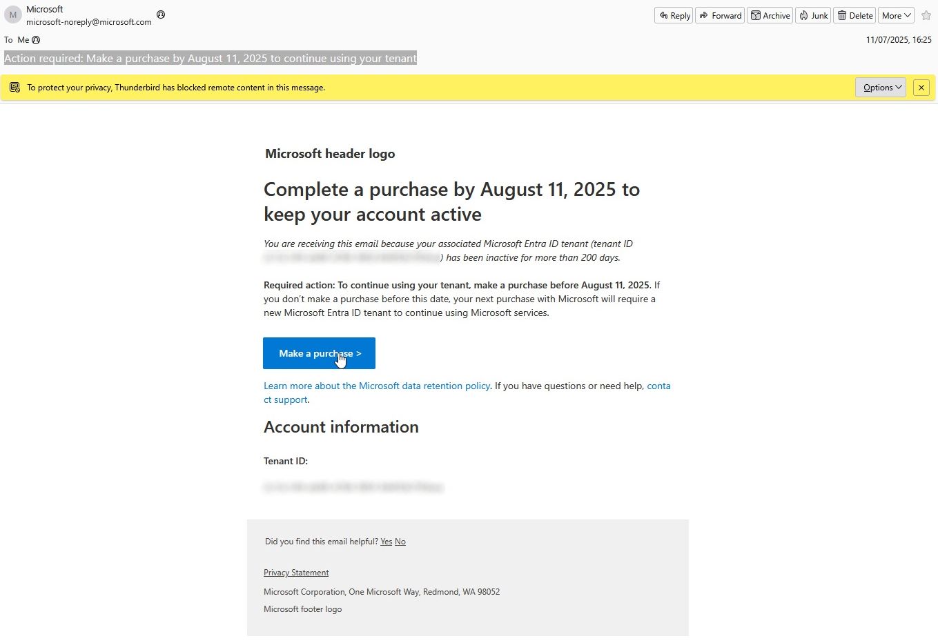 ایمیل Microsoft Entra ID تار شده است