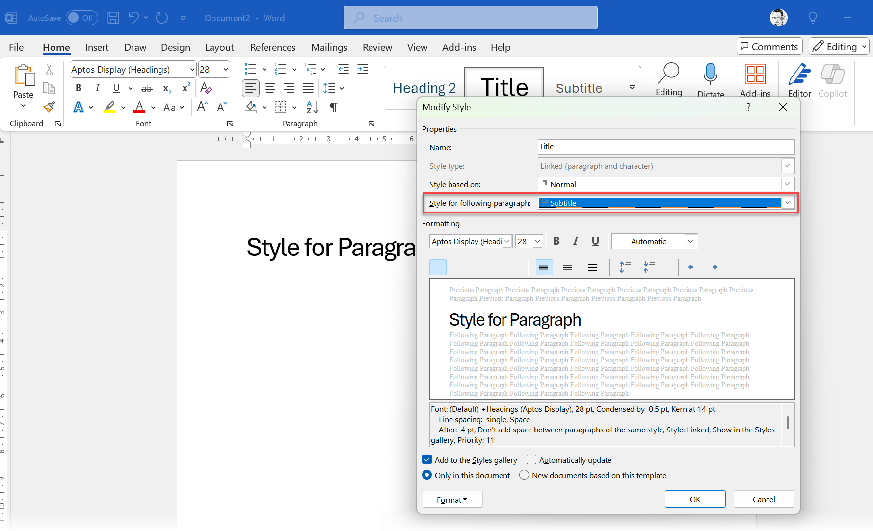 Microsoft Word Style برای دنبال کردن بند