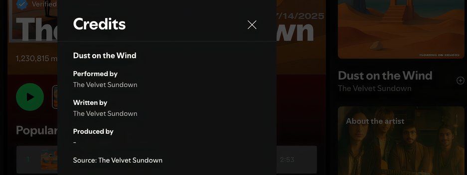 اعتبار حداقل در Spotify برای یک آهنگ AI Artists.