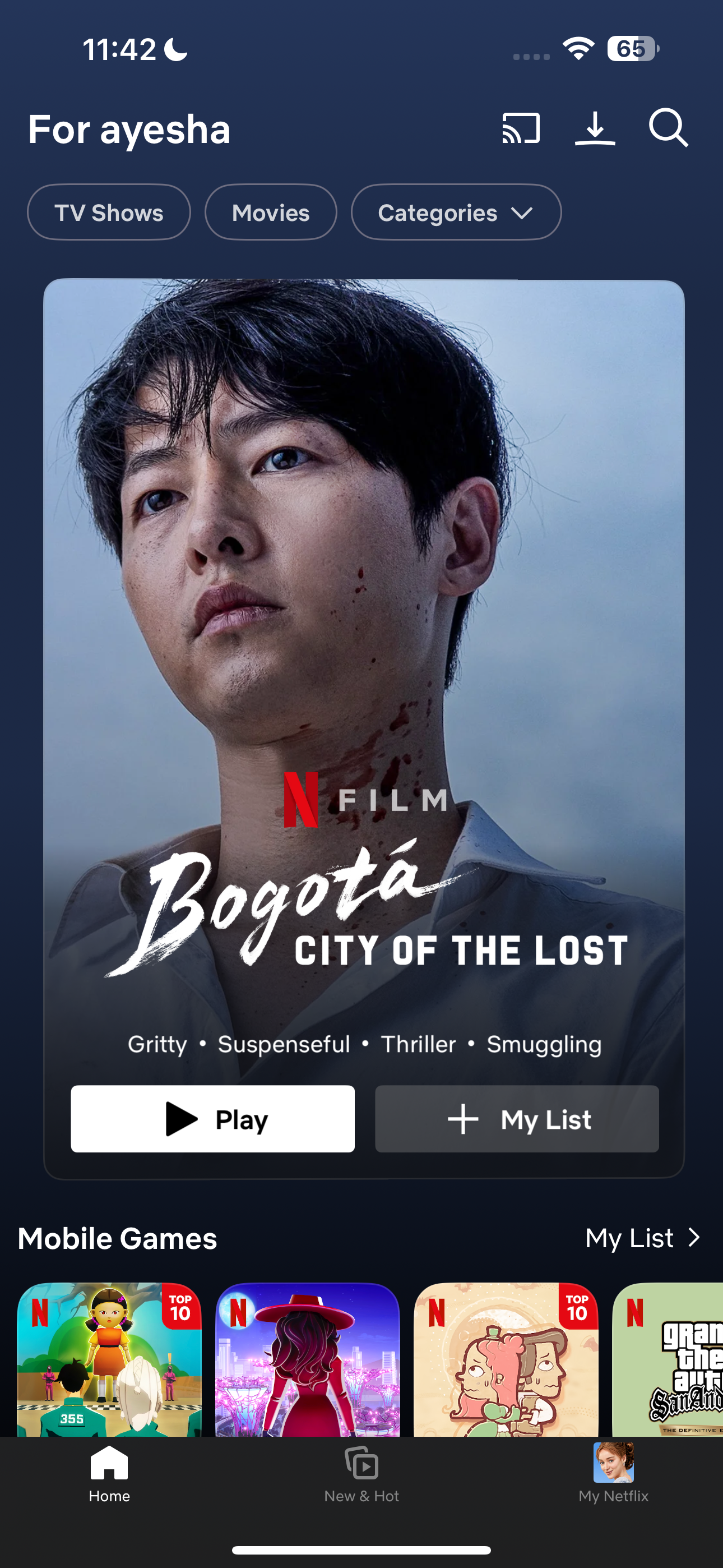 صفحه اصلی برنامه Netflix