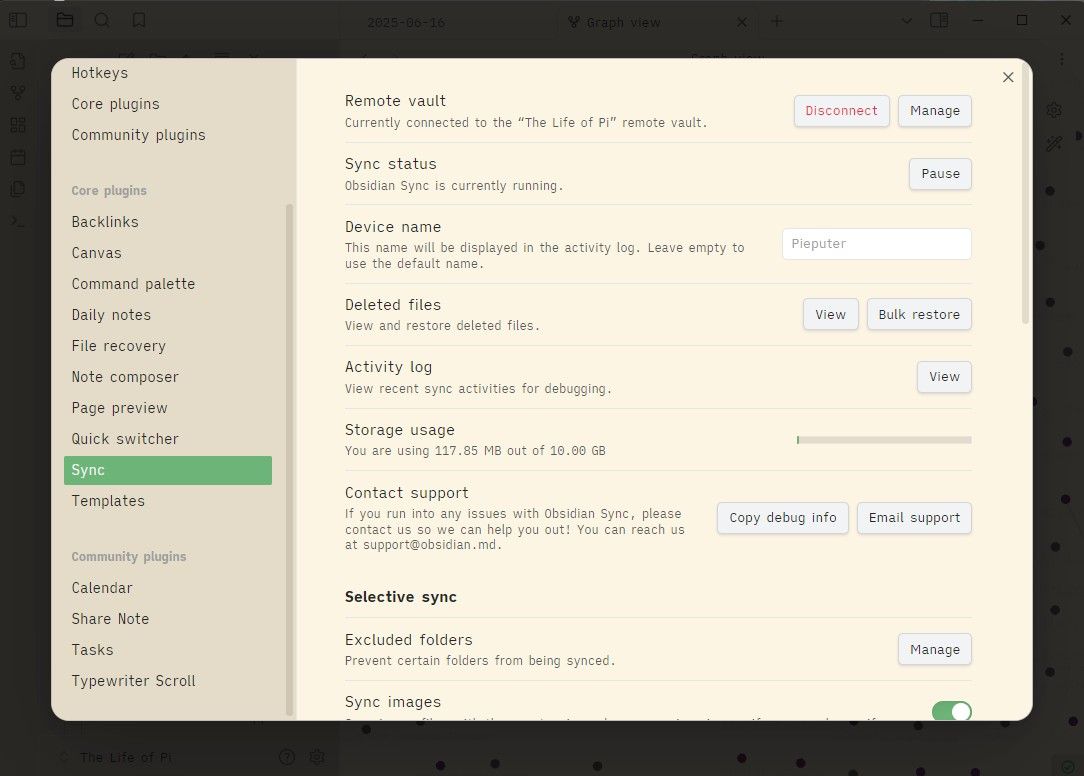 افزونه Obsidian Sync در Obsidian