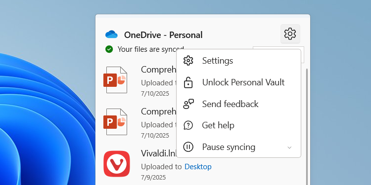 باز کردن تنظیمات OneDrive روی ویندوز.