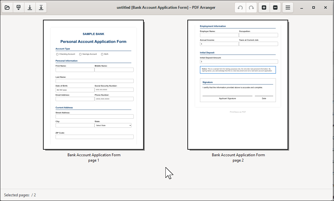 برگه خانه pdfarranger با چندین pdf ذکر شده