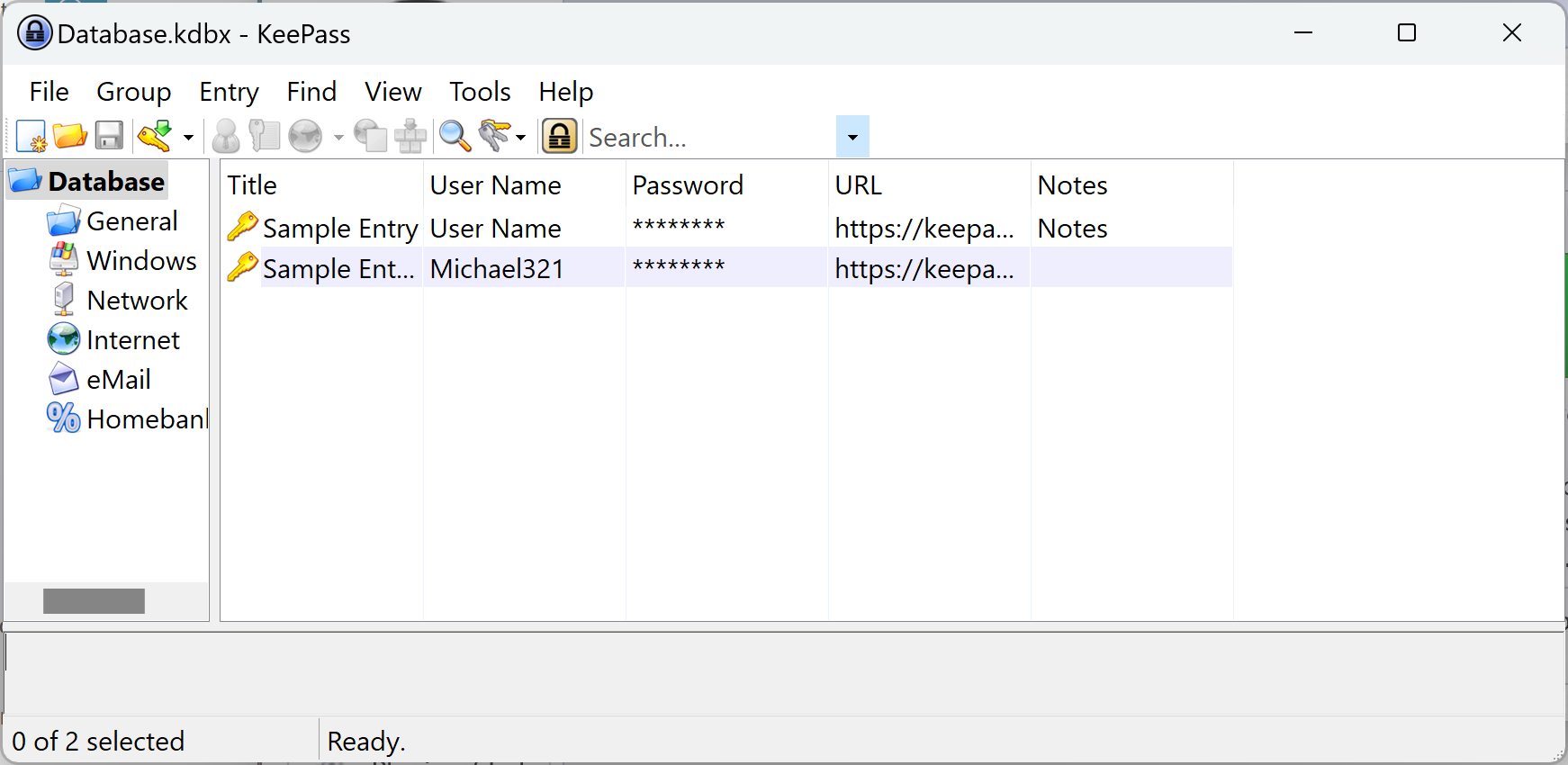 ذخیره رمزهای عبور من با استفاده از یک بانک اطلاعاتی KeepAss نمونه