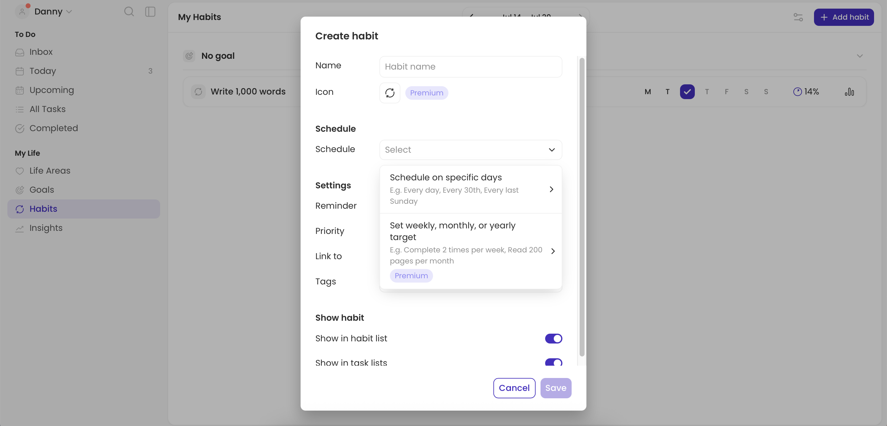 ایجاد عادت در برنامه Griply