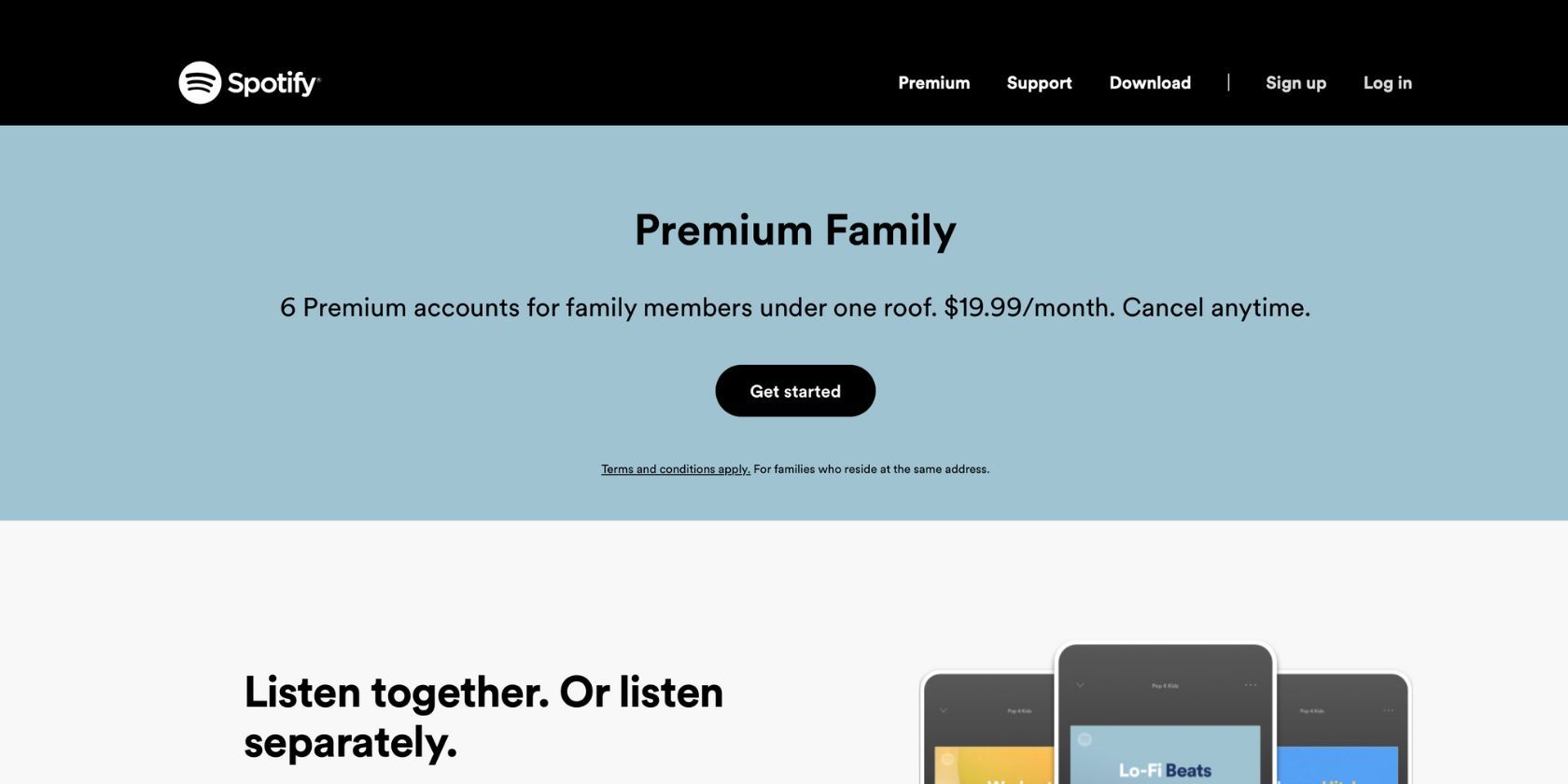 برنامه خانوادگی Spotify Premium در وب سایت Spotify