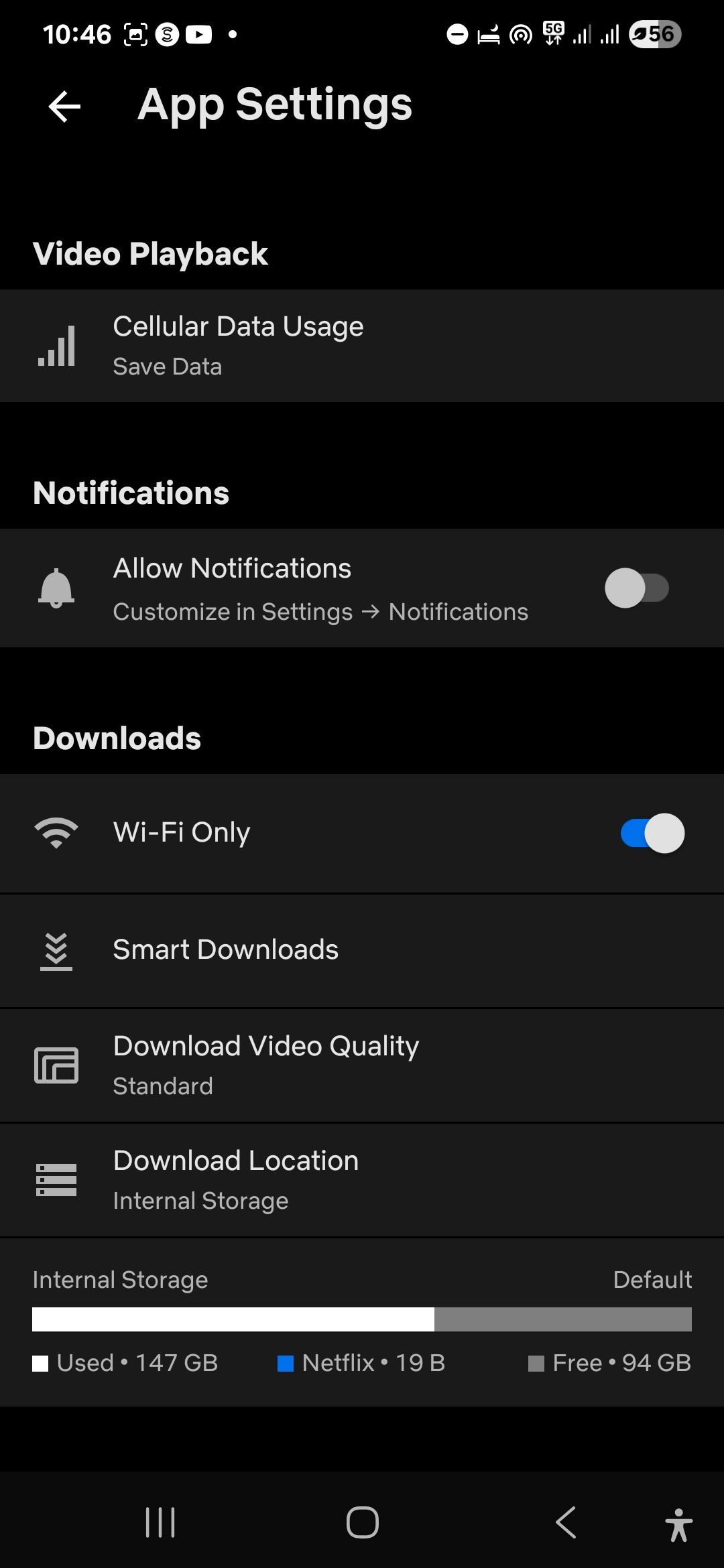 تنظیمات بارگیری در تنظیمات برنامه Netflix در Android