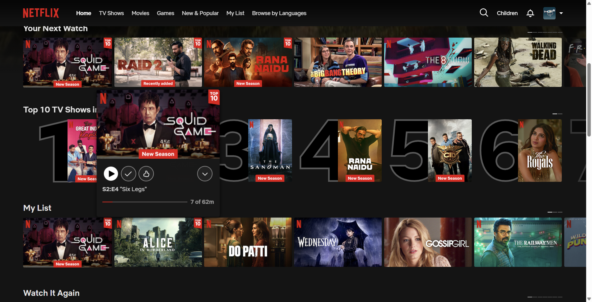 صفحه اصلی Netflix فیلم ها و نمایش ها را نمایش می دهد