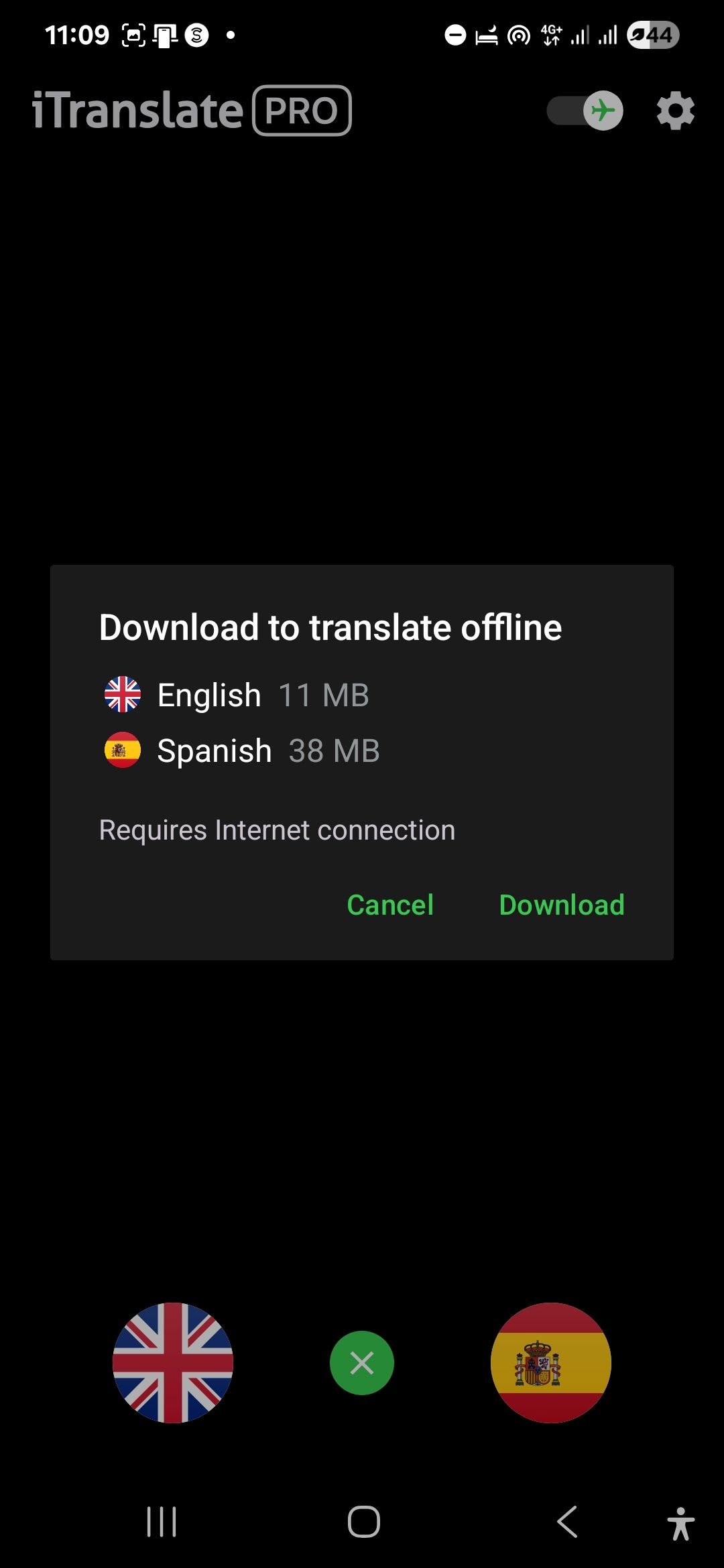 گزینه بارگیری بسته های زبانی برای مکالمات آفلاین در ItRanslate Pro