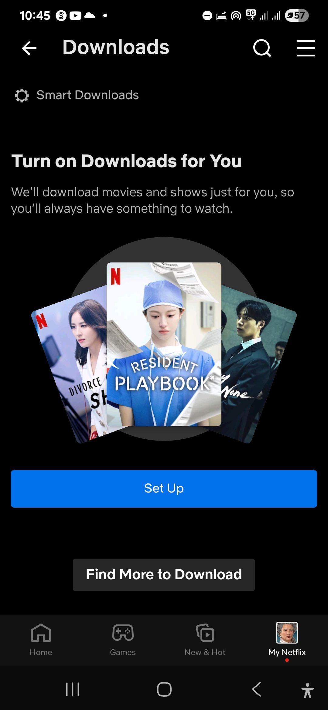 صفحه Smart Downloads در Netflix در یک دستگاه Android