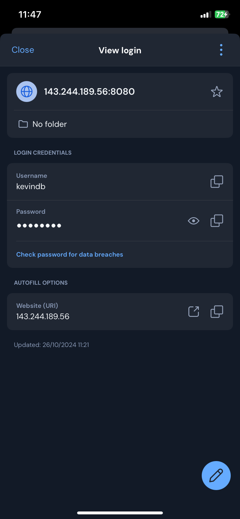 مشاهده اعتبار ورود به سیستم در Bitwarden