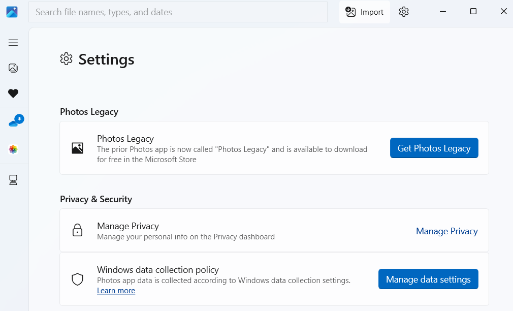 منوی تنظیمات برنامه Windows 11 Photos