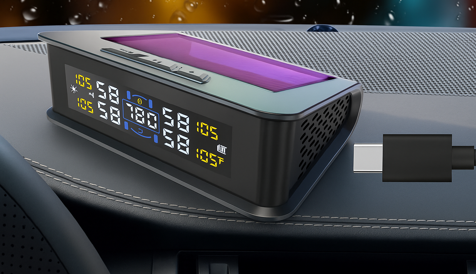 نمایشگر ماشین دیجیتال با کابل USB در کنار آن.