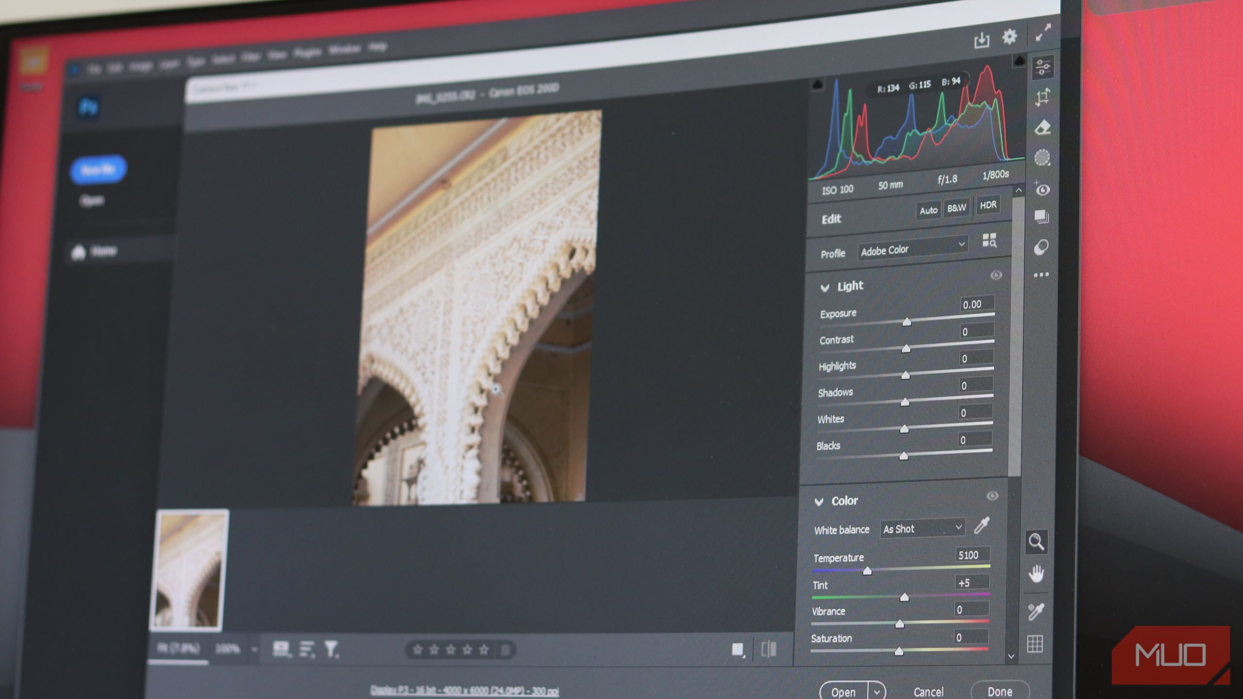 تنظیمات خام دوربین Adobe در فتوشاپ