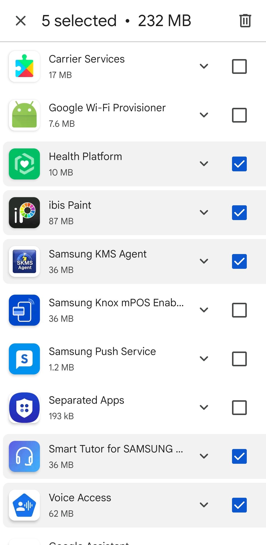 Apps selected in Manage tab in Play Store for Android