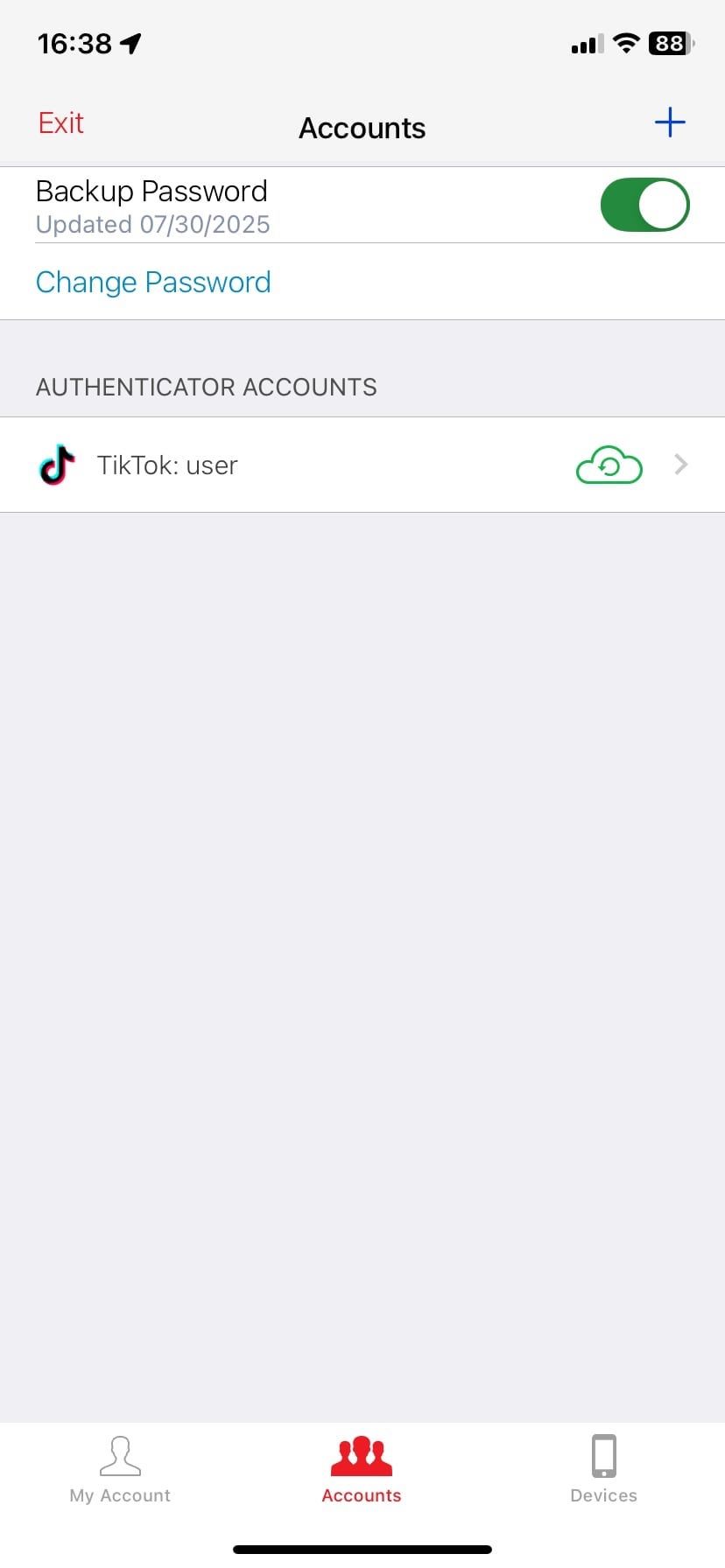 صفحه حساب های Authy