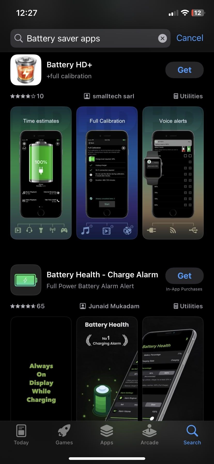 نتیجه برنامه های محافظ باتری در AppStore