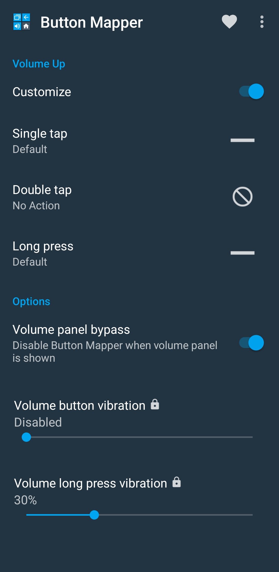 منوی سفارشی سازی برنامه Mapper Button در تلفن Android