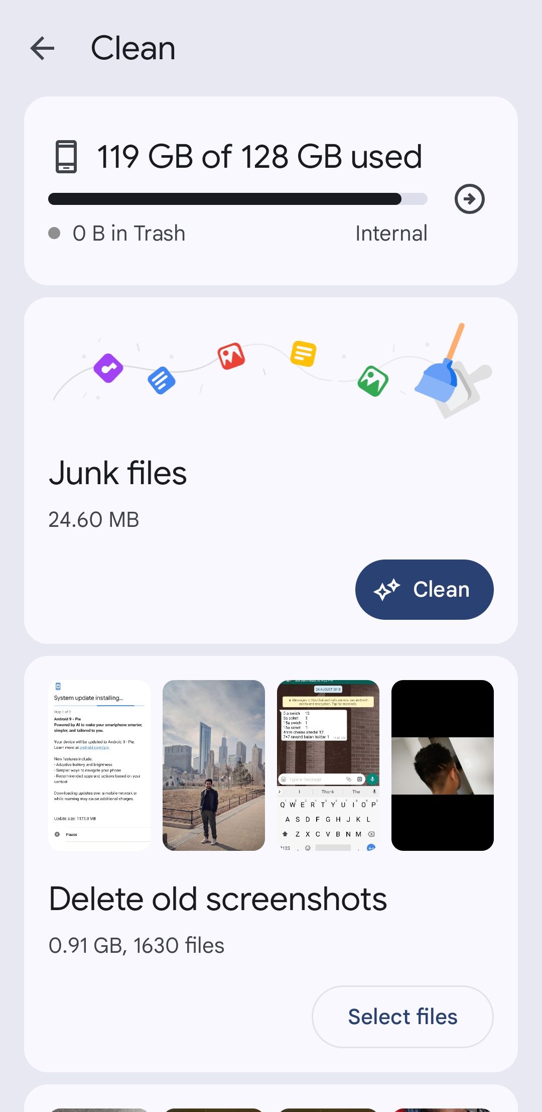 برگه تمیز در برنامه Google Files