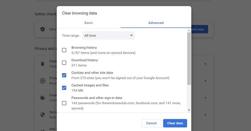 کوکی ها و تصاویر ذخیره شده را در Chrome پاک کنید