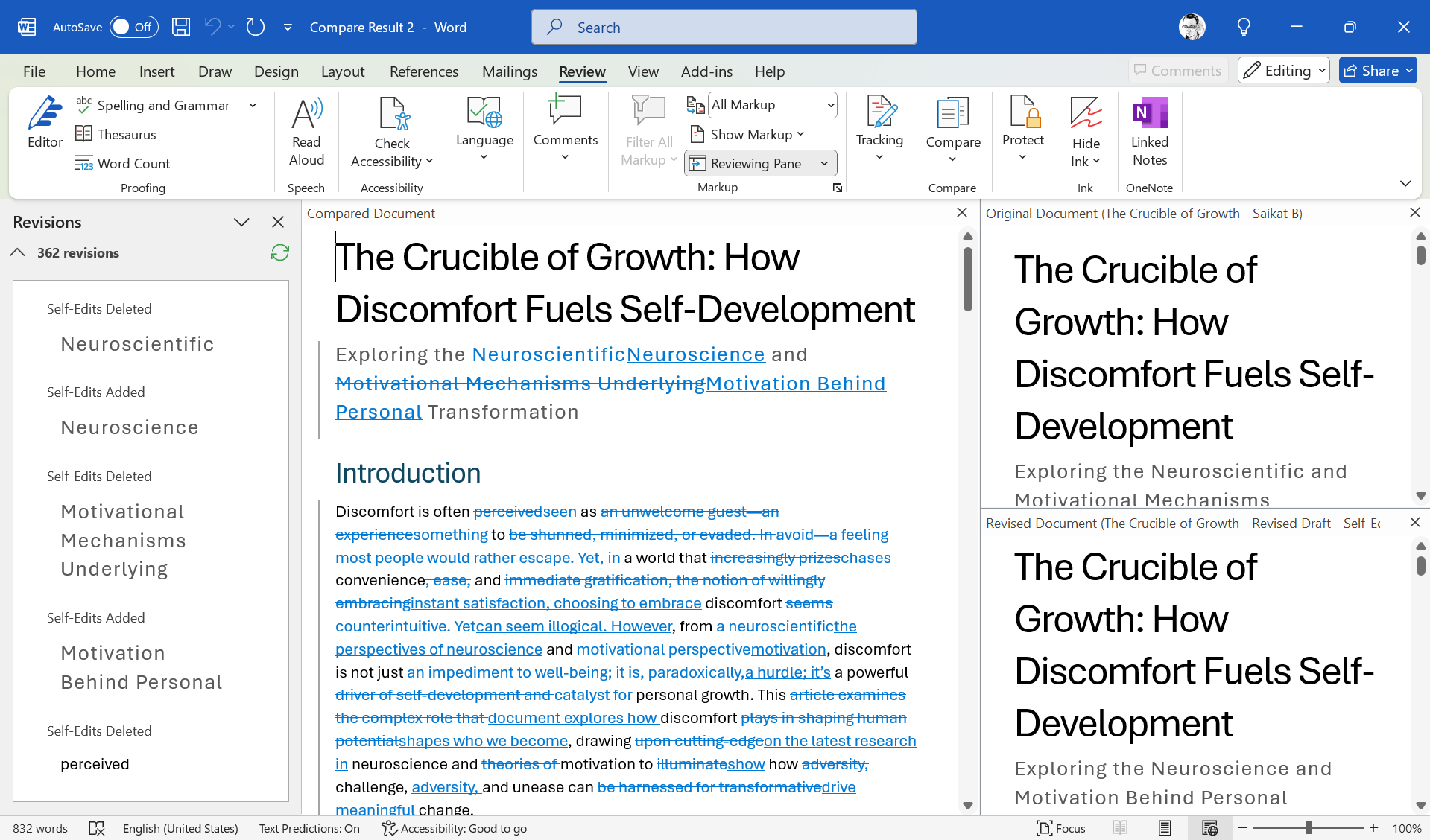 اسناد را با تصحیح بهتر آنها در Microsoft Word مقایسه کنید