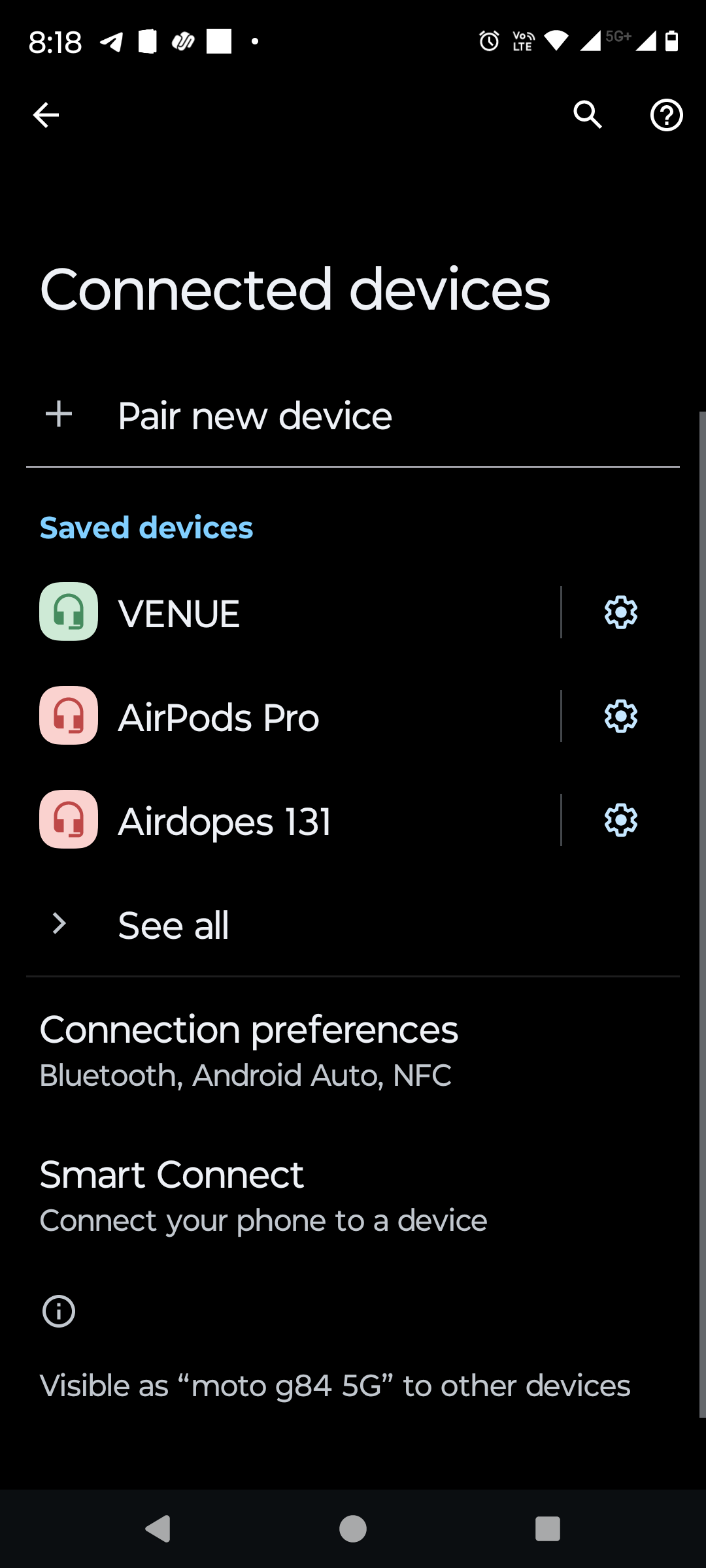 منوی دستگاه های متصل در تلفن Android